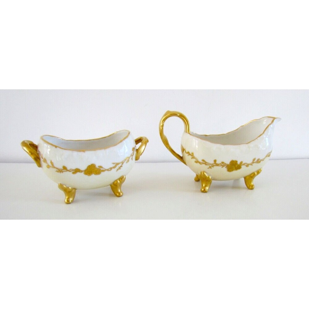 Vintage Limoges France Sugar Creamer Set Gold Marked